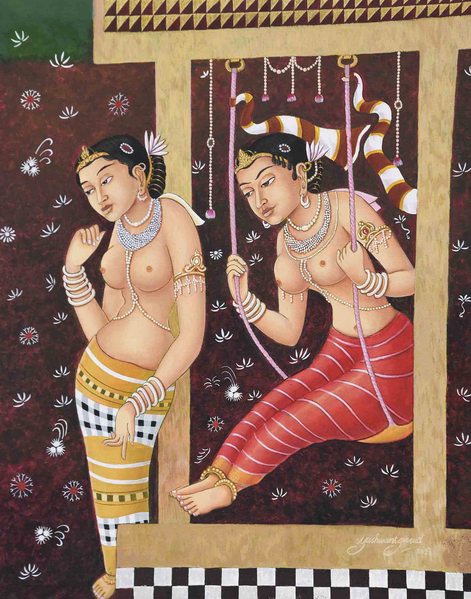 Naga Irandati on a swing | Ajanta Cave 2