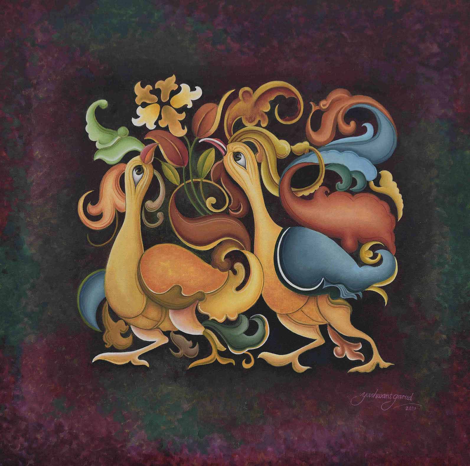 Two Hansa Painting | Ajanta Cave 1