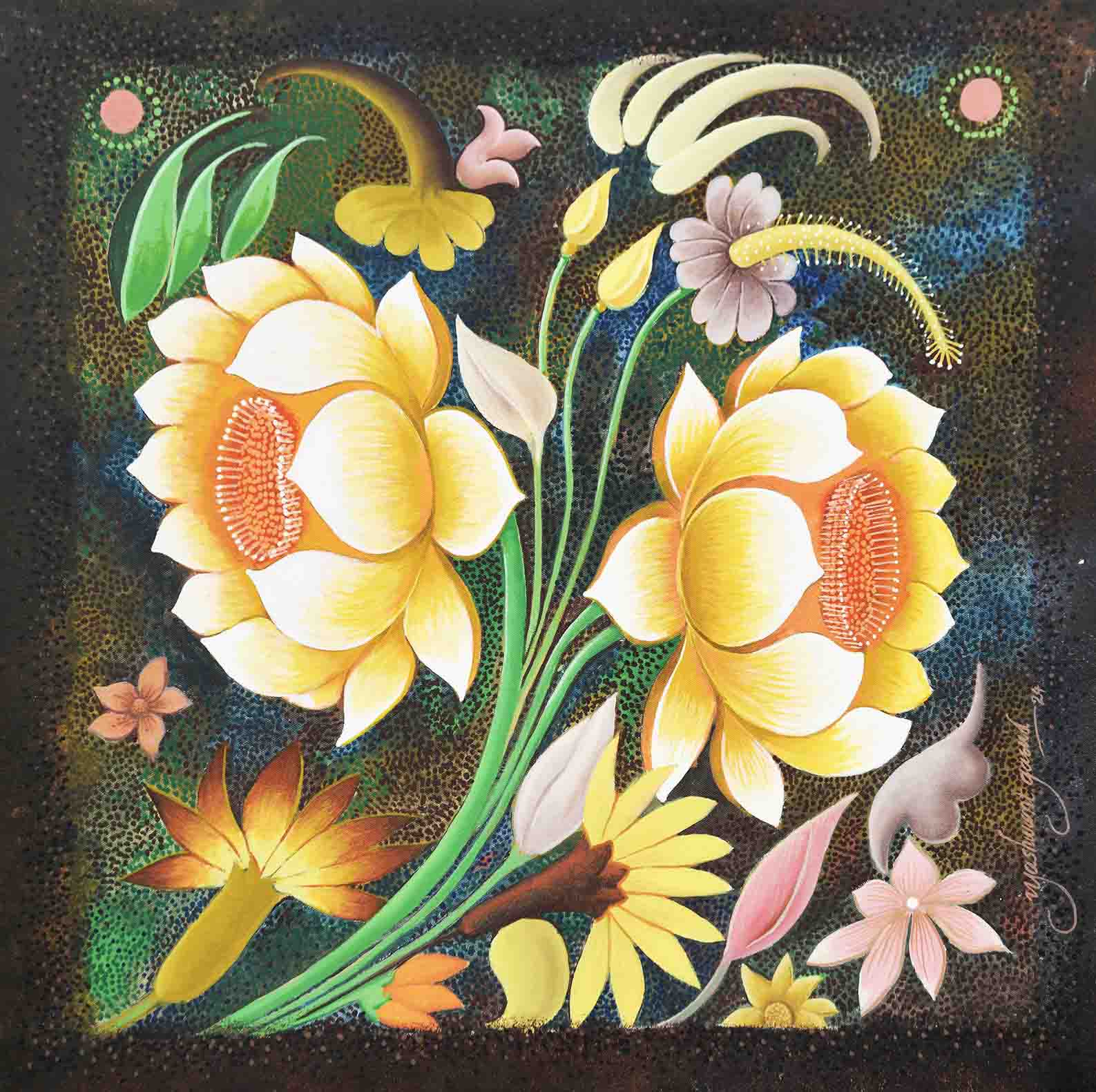 The Yellow Lotus Ceiling Design | Ajanta Cave 1