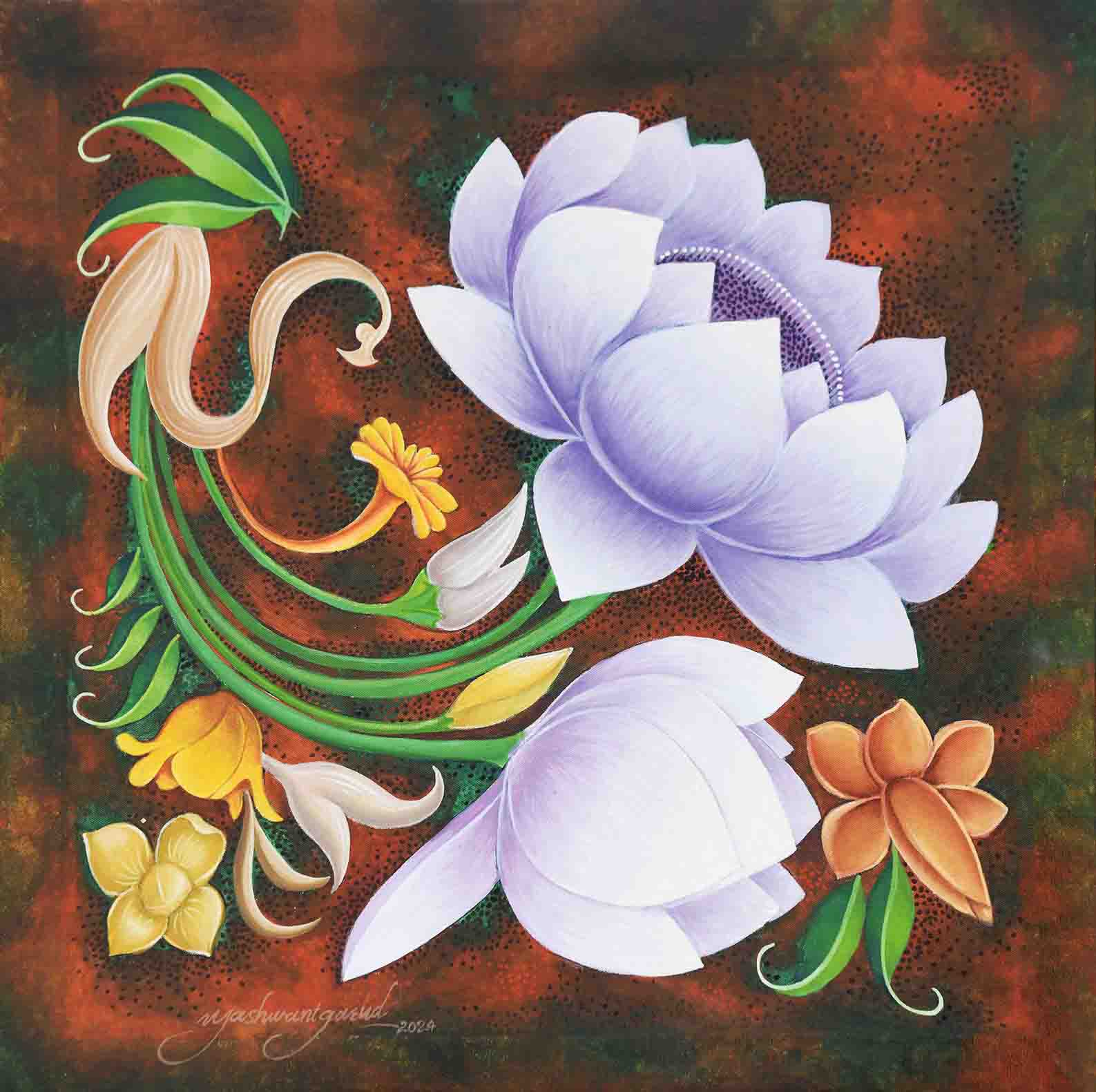 White Lotus Ceiling Painting | Ajanta Cave 1