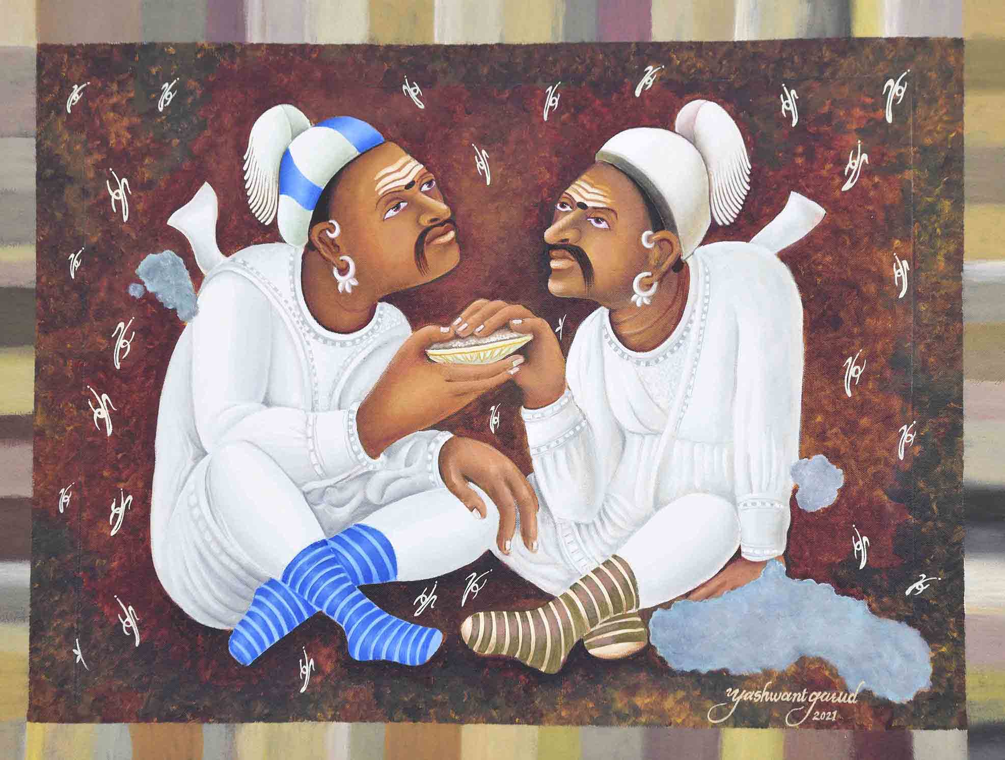 Two Traders in Discussion | Ajanta Cave 1