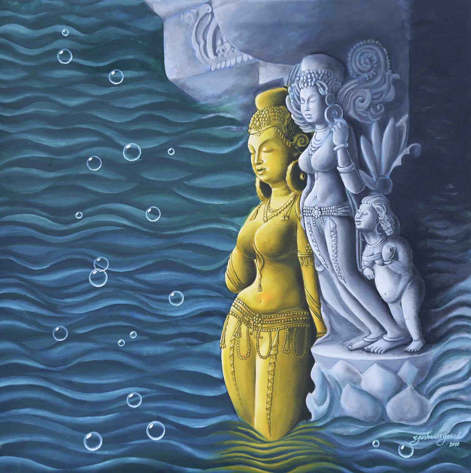 Goddess Ganga Painting | Ellora Cave 21